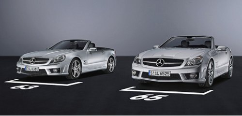 Спереди отличить SL 63 AMG (слева) от более мощного «65-го» можно только по нижней части переднего…