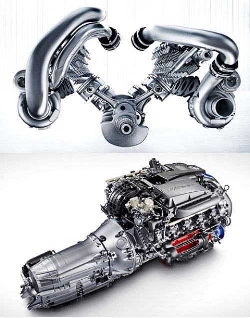 Диаметр цилиндра и ход поршня (98×90,5 мм) у V8 AMG со знакомым объемом 5461 см³ красноречиво…