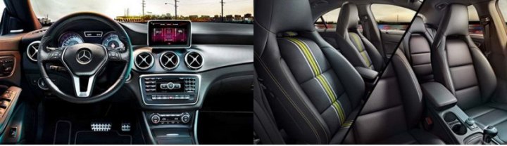 Передняя панель в салоне Mercedes CLA идентична таковой на хэтчах А- и B-класса.