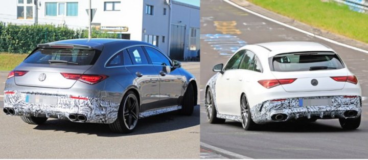 Универсалы CLA 45 Shooting Brake (слева) и CLA 35 Shooting Brake (справа) сзади очень похожи. Проще…