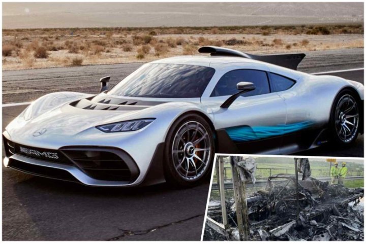 218 миллионов рублей в труху: новенький гиперкар Mercedes-AMG One сгорел дотла на автовозе