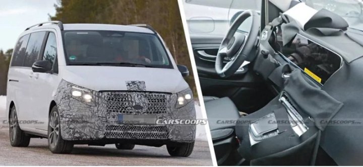 Обновленный Mercedes V-Class 2024 года демонстрирует огромную электронную приборку на шпионских фото