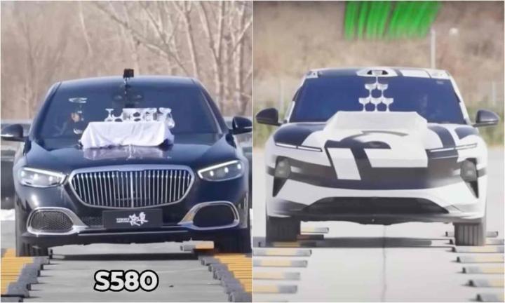 Тест подвесок. Слева Mercedes-Maybach S580, справа – Nio ET9