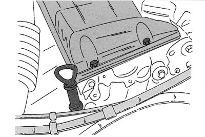 117. ábra. Az olajszintmérő pálca helye egy 2,3 literes motoron (208D, 308D, 408D)