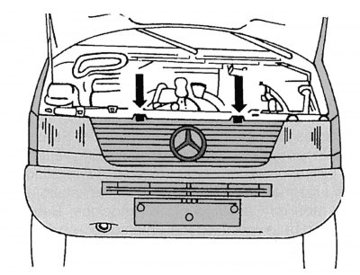 Рис. 320. Расположение болтов крепления решетки радиатора