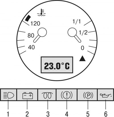 Figure 335. Left side of the indicator lamp row: 1 — high beam indicator; 2 - battery charging…