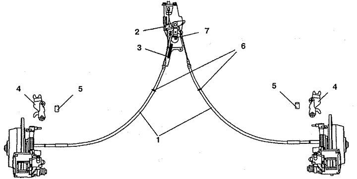 Figure 9.15. Rear parking brake drive cables: