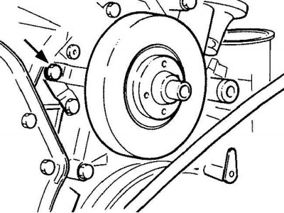 Location of electromagnetic clutch mounting bolt on early models