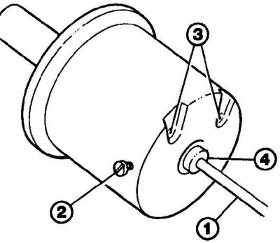 1 – sugártű; 2 – csavarok a sugártű rögzítéséhez; 3 – légcsatorna; 4 – műanyag hüvely