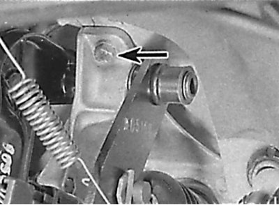 Location of the bolt securing the pedal bracket to the top of the engine compartment bulkhead