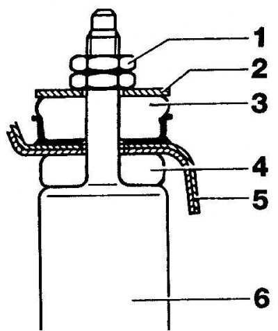 1 – csavar és ellenanya; 2 – alátét; 3 – gumipárna; 4 – gumipárna; 5 – testelem; 6 – hátsó…