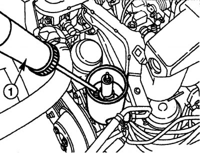 Мал. 5.11. Видалення робочої рідини з бачка гідропідсилювача рульового керування: 1 – шприц