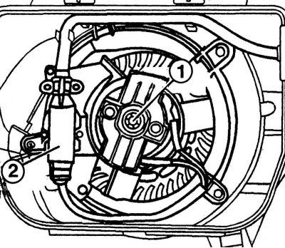 Fig. 10.4. The fan can be accessed by removing the upper trim under the instrument panel in the…