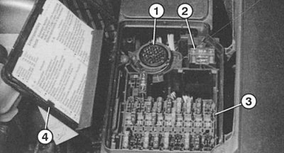 Fig. 9.38. The fuse and relay mounting block is located on the left side of the car next to the…