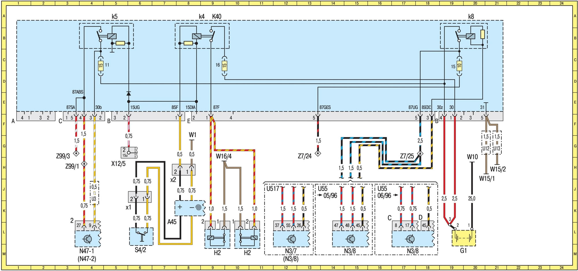 Diagram 6. Relay module (K40) (motors 602, 604, 605, 606) (Mercedes