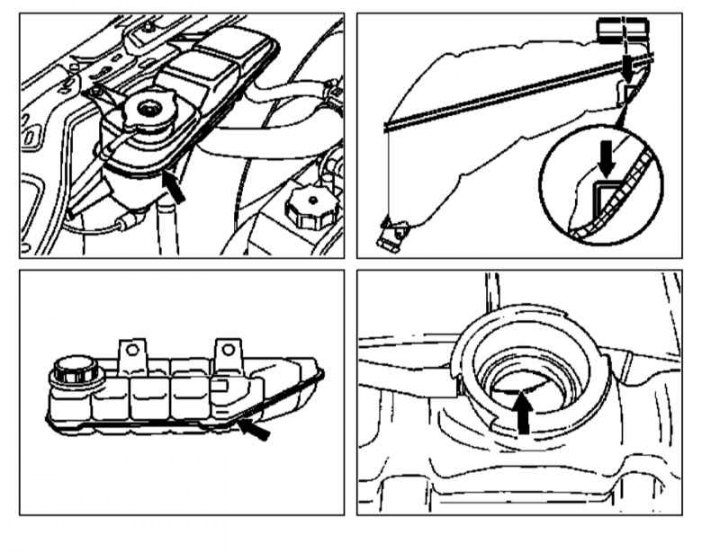 Контрольная точка уровня охлаждающей жидкости внутри расширительного бачка (проверяется через…