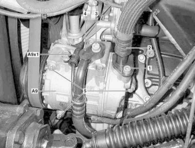 A légkondicionáló rendszer kompresszorának telepítési részletei M612 motorral szerelt…