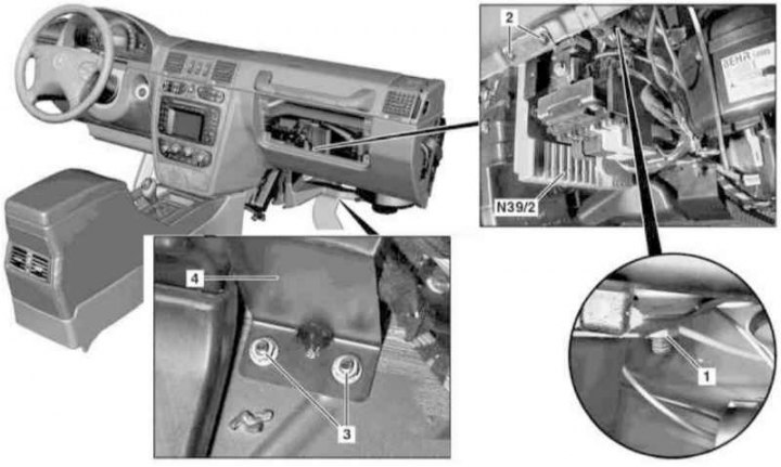 Дэталі ўстаноўкі модуля кіравання CDI на мадэлях 463.333 (M628) (1 з 2)
