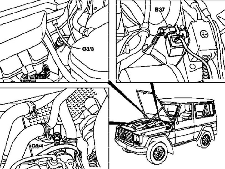 Схема расположения основных компонентов системы зажигания на бензиновых моделях (4 из 4)