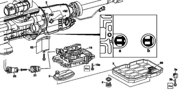 Installation details of the electrohydraulic control unit for shifting AT 722.6
