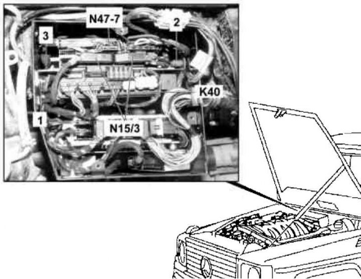Beépítési részletek az ABS/EBV vezérlőmodulhoz a 2000. 11. 30-ig gyártott benzines modelleken
