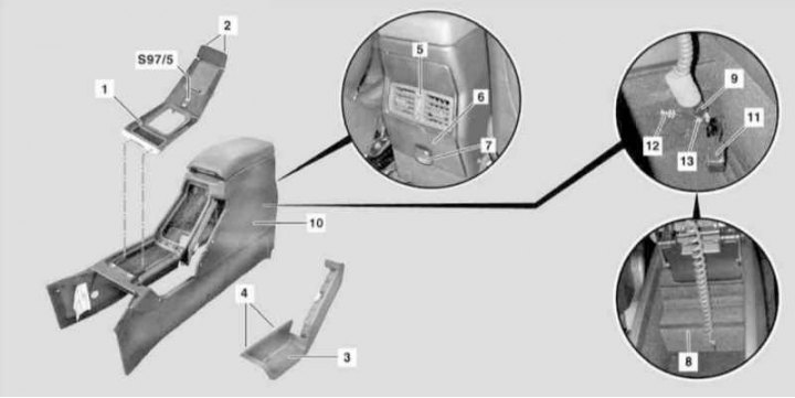 Детали установки центральной консоли на моделях 463.246/249 (см. также иллюстрации Детали установки…