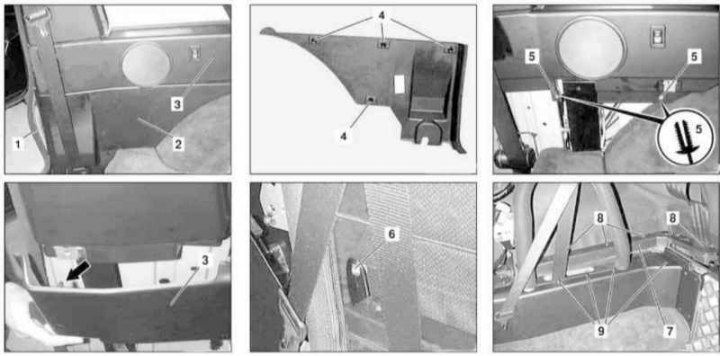 Деталі установки бічних панелей обробки салону на моделях Кабріолет (2 з 3)