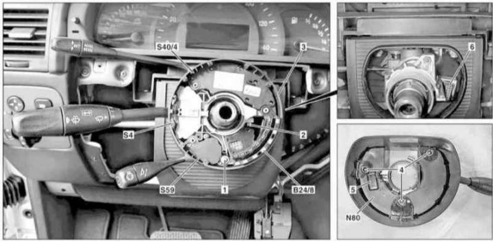 Подробности за монтажа на модула на кормилната колона и комбинирания превключвател на кормилната…