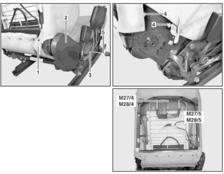 Деталі установки електромоторів приводу регулювання спинки та підголівника переднього сидіння