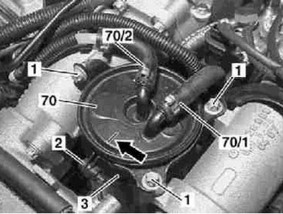 Детали установки топливного фильтра на моделях 163.128 (ML 400 CDI)