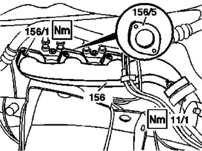 Installation details of the left exhaust manifold of the 112 and 113 series engine