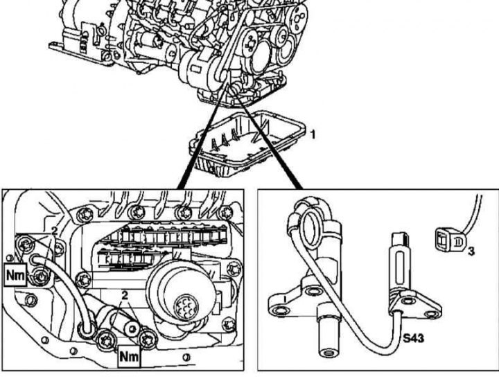 Где находится датчик уровня масла Maintenance of the lubrication system (Mercedes-Benz W163 (GLE-Class) 1997-2005: