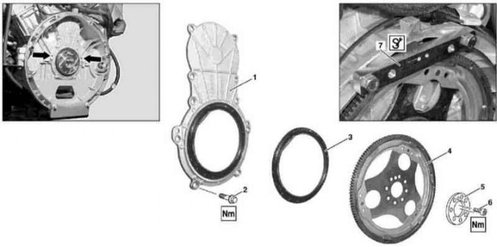 Детали установки задней торцевой крышки/сальника коленчатого вала двигателя серии 628