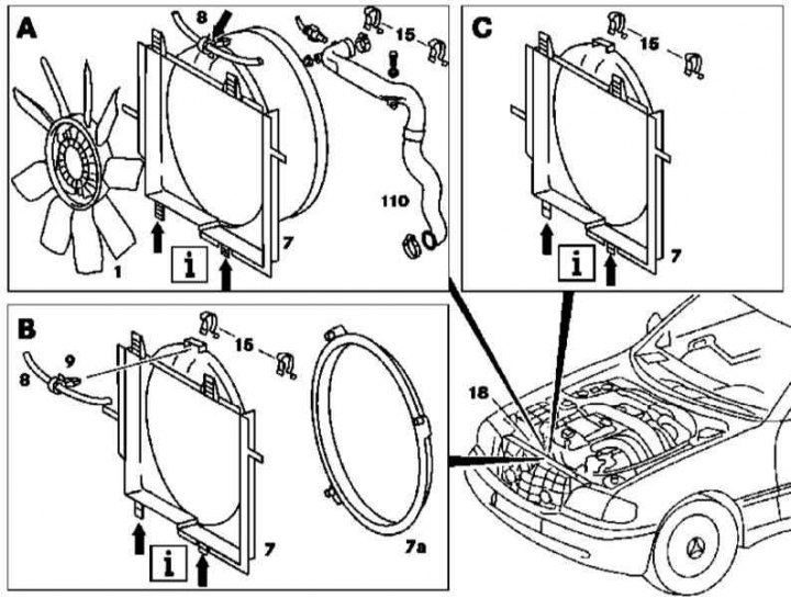 A viszkózus tengelykapcsoló ventilátor burkolatának beépítési részletei (az ML 230 modellek…