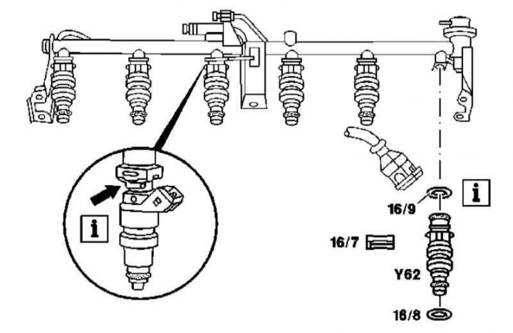 Az üzemanyag-befecskendezők beszerelésének részletei a 163.136-os modelleken (111-es sorozatú motor)