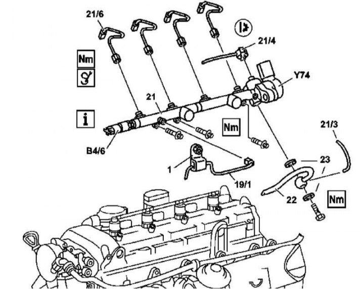 Снятие и установка топливной распределительной магистрали и форсунок ...