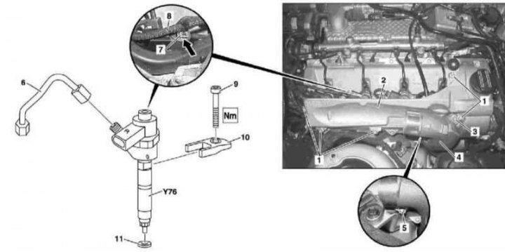 Снятие и установка топливной распределительной магистрали и форсунок ...