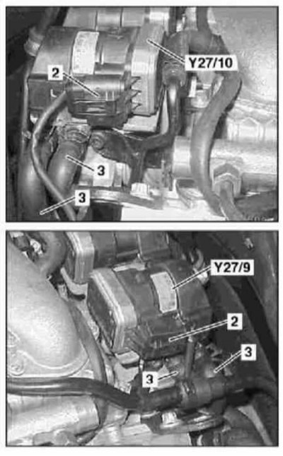 Az EGR-hűtő beszerelésének részletei a 163.128-as modelleken (628-as sorozatú motor)