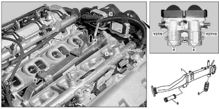 Az EGR-hűtő beszerelésének részletei a 163.128-as modelleken (628-as sorozatú motor)