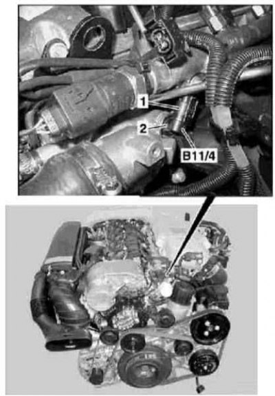 Где находится датчик температуры двигателя мерседес 271 Removal and installation of the coolant temperature sensor (ECT) (Mercedes-Benz
