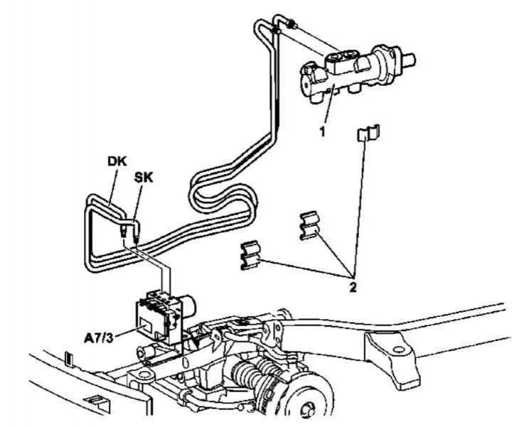 Details of the installation of hydraulic lines connecting the master cylinder with the ETS/ESP…