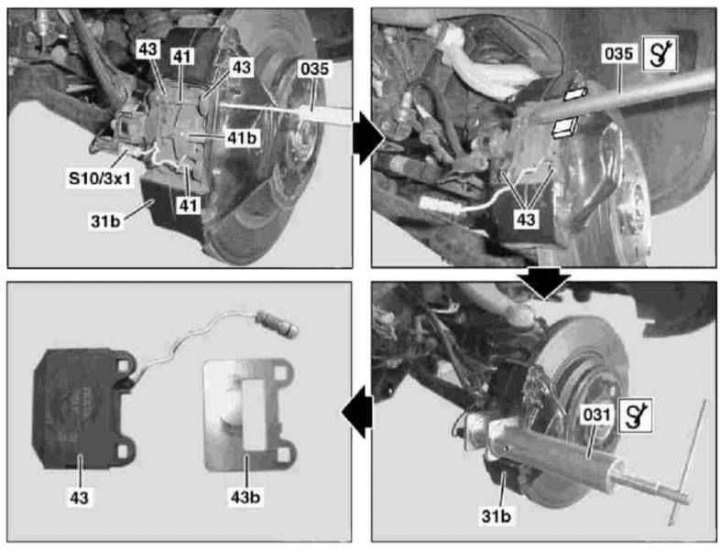Replacing the rear wheel disc brake pads