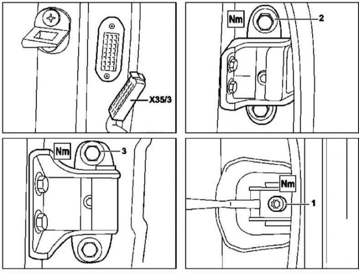 Деталі установки задніх дверей (на прикладі лівих дверей)