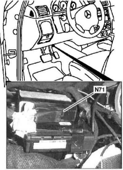 Детали установки модуля управления регулировки направления оптических осей фар (N71)