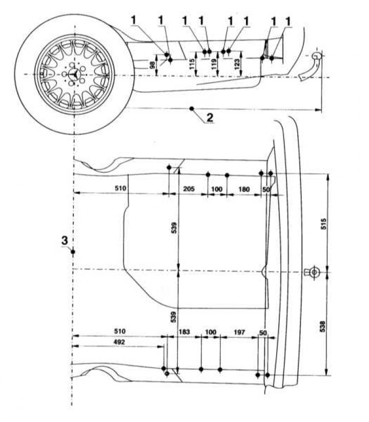 Mounting dimensions of the towing hitch
