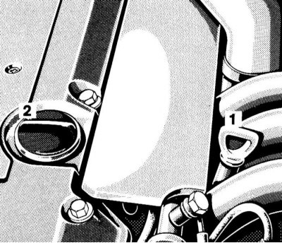 Местоположение на гърловината за пълнене и пръчката за измерване на нивото на двигателното масло…