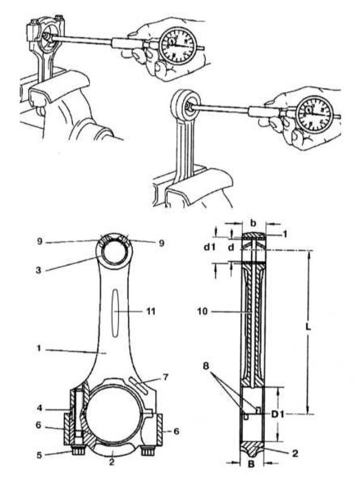1 - Шатун; 2 - Шатунная крышка; 3 - Втулка; 4 - Направляющие пазы; 5 - Шатунный болт; 6 -…