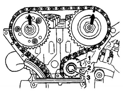3. Remove the front upper cover. 4. Mark the position of the camshaft sprockets relative to the…