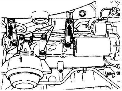 14. Unscrew the oil level indicator guide pipe bracket and the intake manifold bracket.