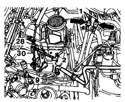 16. Slowly open the fuel filler cap to relieve pressure in the fuel system. Unscrew the fuel lines.